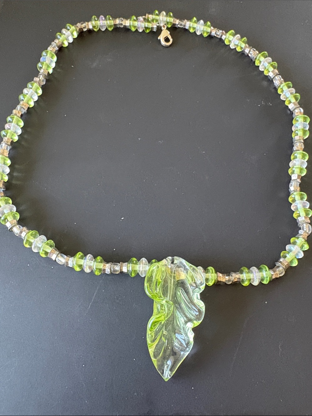 Handmade Green Glass Leaf Necklace - Women Jewelry